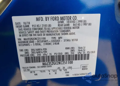 2019 Ford Ecosport Se from USA, damaged, VIN MAJ3S2GE2KC251100